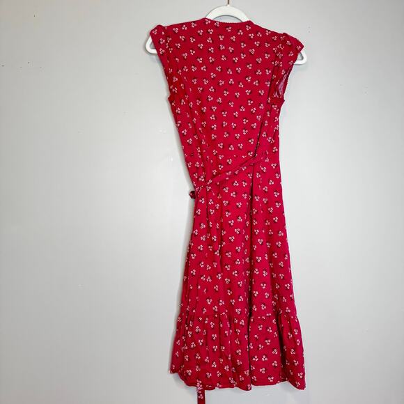 Draper James Red Floral Wrap Dress Tie Waist V-Neck Short Sleeve Size 0 - Picture 5 of 9